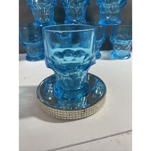 Set‎ of 8 Blue Georgian Honeycomb Low Ball Tumblers/Glasses 4-1/4" Tall - Picture 2 of 5